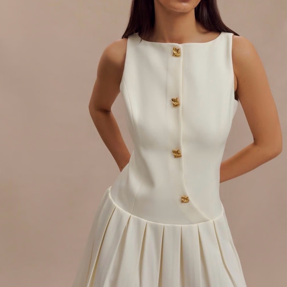 Meshki | Mackenzie Sleeveless Pleated Mini Dress | Ivory | Medium | NWT - Picture 7 of 8